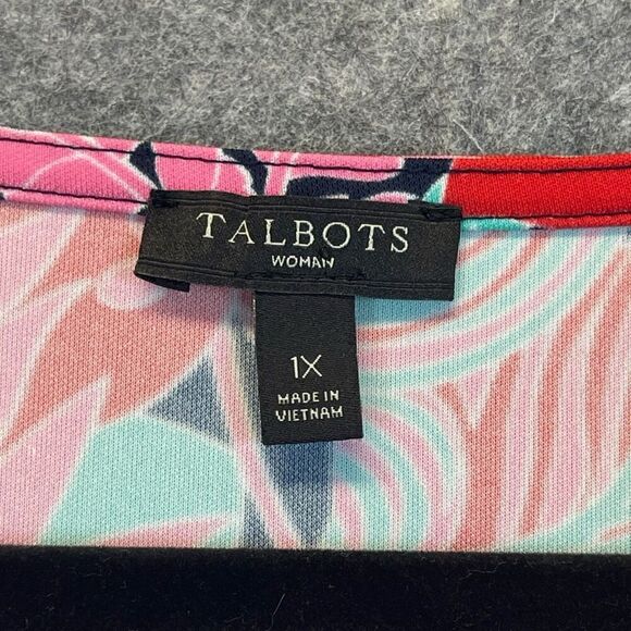 TALBOTS Tank Top Women’s 1X Pink Red Bright Tropical Print Scuba Fabric Tunic - Picture 7 of 14